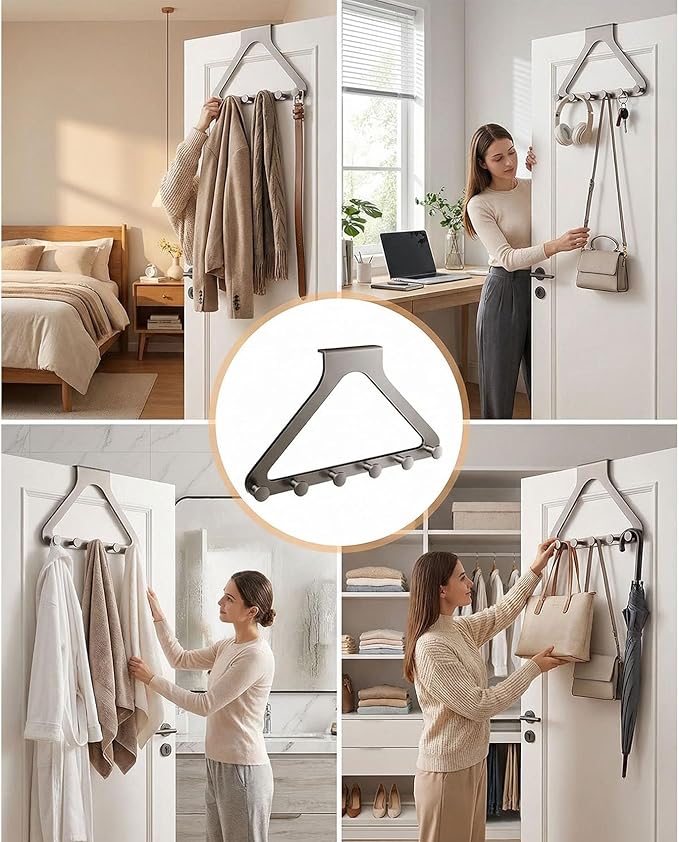 Over-the-Door Hanger Rack - Over-the-Door Hanger Organizer for Coat Hat Scarf Towels,No-Drill Heavy Duty Storage Organizer for Bedroom, Bathroom, and Entryway