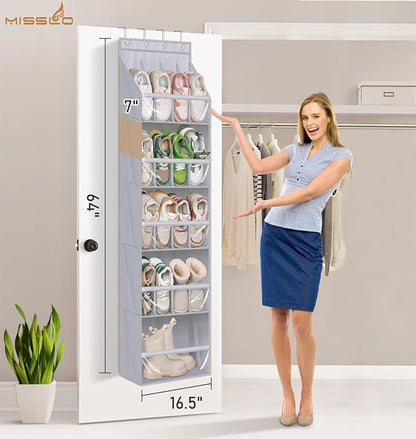MISSLO 20 Pairs Over the Door Shoe Organizer for Closet Narrow Hanging Shoe Rack for Door Hanger Deep Pocket Door Shoe Holder Storage for Boots, Size 13 Sneakers, Grey