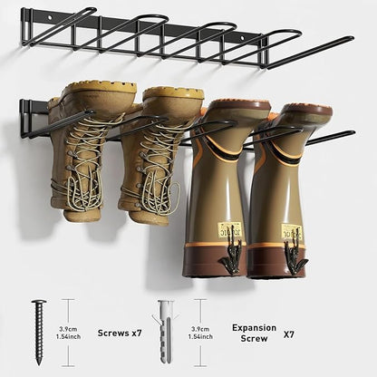Boot Rack Wader Hanger Wall Mounted- (4 Pair) Sturdy Metal Boot Organizer, Tall Shoe Holder for Closet, Entryway, Indoor, Garage