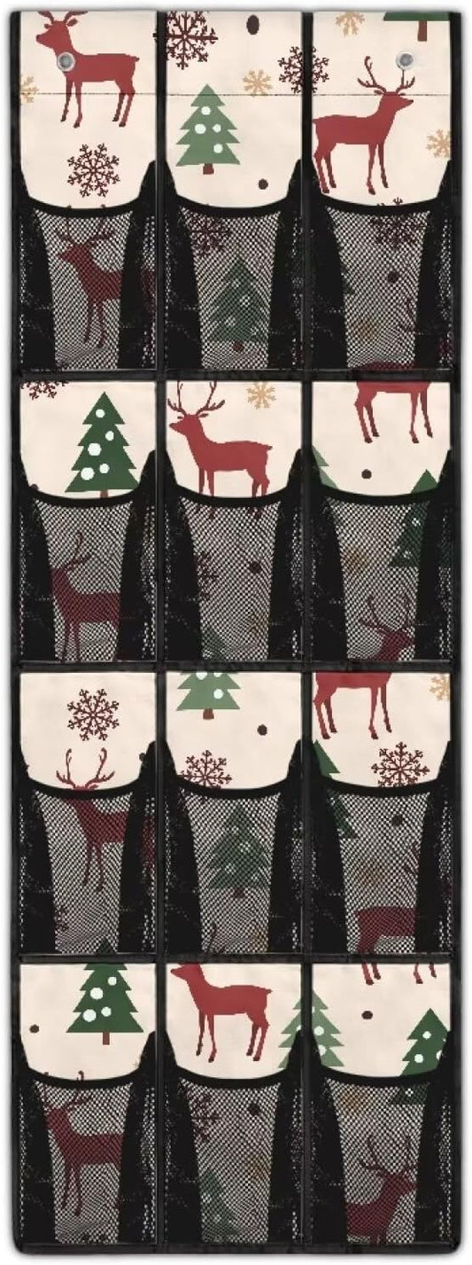 Moose Christmas Shoe Organizer for Door Hanging Easy to Install Door Hanging Shoe Organizer for Merry Christmas Present,Mesh Pockets with 4 Metal Hook
