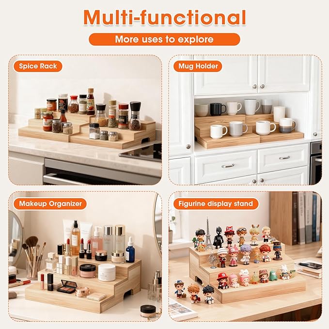 Expandable Can Rack Organizer for Pantry, 3 Tier Wooden Can holder, Canned Goods Organizer Holds Up to 24 Cans Soda, Cannd Food Storage Display for Cabinet, Pantry, Kicthen Countertop