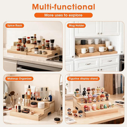 Expandable Can Rack Organizer for Pantry, 3 Tier Wooden Can holder, Canned Goods Organizer Holds Up to 24 Cans Soda, Cannd Food Storage Display for Cabinet, Pantry, Kicthen Countertop