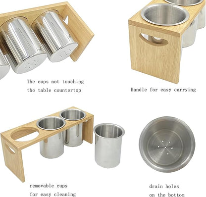 Flatware Caddy Stainless Steel Cutlery Holder with Wood Base, Containers for Kitchen Use