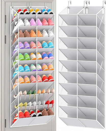 TAKE FIRE Over the Door Shoe Organizer: 10-Tier Clear Pocket Storage for Sneakers, Boots & Heels (20-30 Pairs, Black)