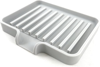 Silicone Soap Dish Tray and Sponge Holder with Drain Chute, Rectangular, Kitchen and Bathroom Sink Organizer (Light Grey, 5.2"x4" (Set of 2), 7.2 Ounces)
