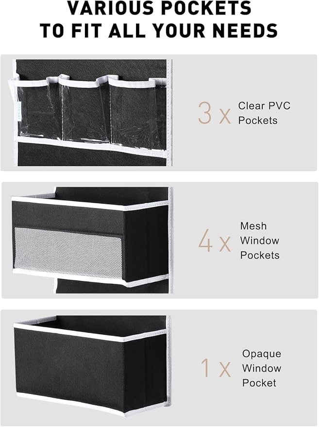 Yecaye 6-Tier Over The Door Storage Organizer, Flexible 1 Split into 2 Swing-Proof Hanging Bathroom Organizer, Bedroom Organizers and Storage for Newborn Baby Essentials, Black