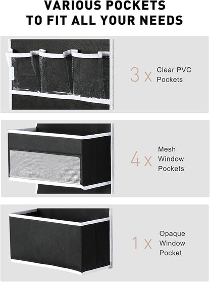 Yecaye 6-Tier Over The Door Storage Organizer, Flexible 1 Split into 2 Swing-Proof Hanging Bathroom Organizer, Bedroom Organizers and Storage for Newborn Baby Essentials, Black