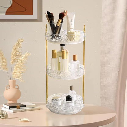 Fangoo 3 Tiers Clear Rotating Makeup Organizer for Vanity, 360 Spinning Skincare Organizers for Dresser Perfume Holder Large Skincare Make Up Storage Cosmetic Organizer for Bathroom Countertop
