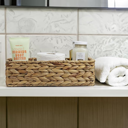 Water Hyacinth Basket for Toilet Paper, Wicker Baskets for Storage Bathroom Counter, Storage Basket With 3 Compartments, Restroom Bathroom Baskets Tray Vanity Organizer (Water Hyacinth)