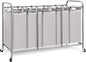 STORAGE MANIAC 5 Section Laundry Sorter, 5 Bins Rolling Separator Laundry Basket, Dirty Clothes Hamper Divider with Heavy Duty Rolling Lockable Wheels, Large Clothes Organizer Cart, Gray