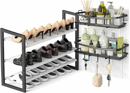 Shoe Rack for Closet & Entryway, Stackable Shoe Organizer, Screw-Fastened Metal Frame for Less Wobble, Heel-Friendly Non-Woven Shelves, 11.8" Deep Space-Saving Shoe Storage (Black, 2-1 Tier) (2-1)