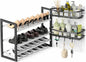 Shoe Rack for Closet & Entryway, Stackable Shoe Organizer, Screw-Fastened Metal Frame for Less Wobble, Heel-Friendly Non-Woven Shelves, 11.8" Deep Space-Saving Shoe Storage (Black, 2-1 Tier) (2-1)