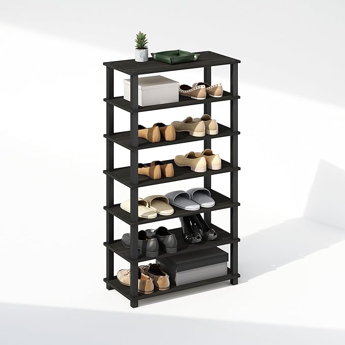 Furinno Turn-S-Tube Set of 2 Shoe Rack, 4-Tier Shoe Organizer, Shoe Storage with Multipurpose, 11.6 x 23.6 x 22.3, for Closet Entryway, Office, Garage, Espresso/Black, Set of 2