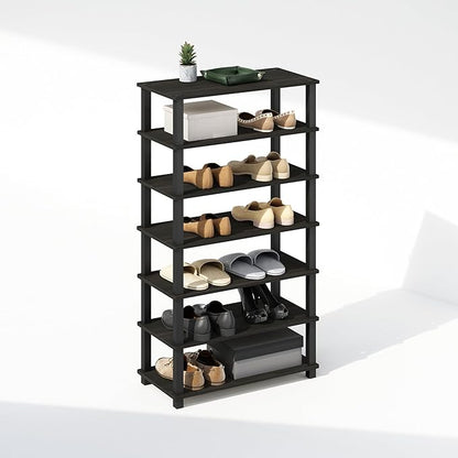 Furinno Turn-S-Tube Set of 2 Shoe Rack, 4-Tier Shoe Organizer, Shoe Storage with Multipurpose, 11.6 x 23.6 x 22.3, for Closet Entryway, Office, Garage, Espresso/Black, Set of 2