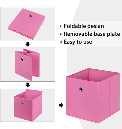 Foldable Storage Cubes Bins ,11 Inch Cloth Storage Cube Fabric Storage Box Cubes Organizer Baskets with Handles for Home Organizer Set of 6 (Pink)