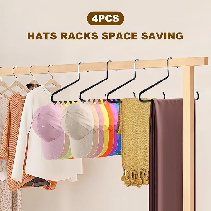 Hat Organizer for Baseball Caps - Hat Hangers for Closet - Stainless Steel Hat Rack - Cap Holder Hat Storage Holds Caps - Birthday Gifts for Men & Women (4)