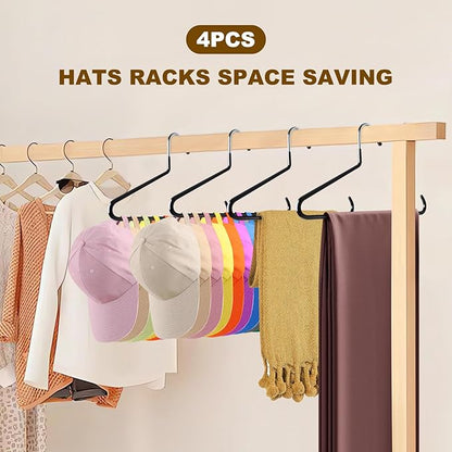Hat Organizer for Baseball Caps - Hat Hangers for Closet - Stainless Steel Hat Rack - Cap Holder Hat Storage Holds Caps - Birthday Gifts for Men & Women (4)