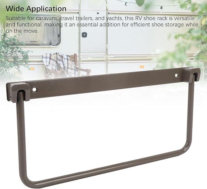 Cyrank Wall Mounted Shoe Storage Rack, Foldable RV Shoe Rack Space Saving Hanging Organizer Aluminum Alloy in Camping RV Travel (Brown)