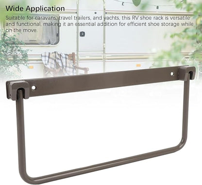 Cyrank Wall Mounted Shoe Storage Rack, Foldable RV Shoe Rack Space Saving Hanging Organizer Aluminum Alloy in Camping RV Travel (Brown)