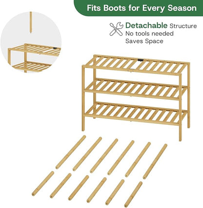 kiplant Tall Boot Rack Organizer - Bamboo Wood Boot Rack Shoe Rack for Entryway & Closet, Holds 6 Pair Tall Boots