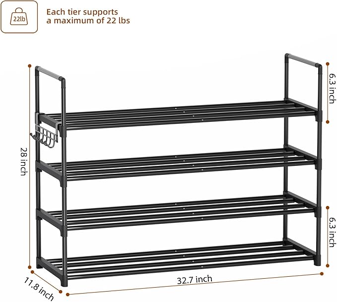 Shoe Rack - 4-Tier Shoe Organizer with Adjustable Shelf Height, Sturdy Shoe Storage Shelf, Perfect for Front Door Entrance, Closet & Entryway, Easy to Assemble, DIY Layering Options (M - 4 Tier)