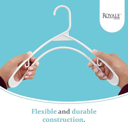 Royale Linens Plastic Hangers 20 Pack - White Clothes Hanger with Hooks – Heavy Duty Space Saving Coat Hangers Ideal for Everyday Use for Tops, Skirt, Dress, Shirts, Pants