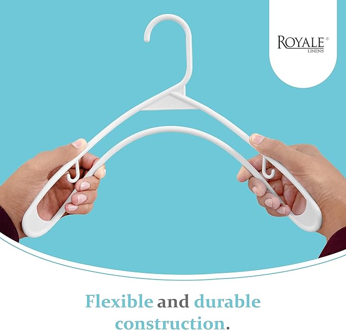 Royale Linens Plastic Hangers 40 Pack - White Clothes Hanger with Hooks – Heavy Duty Space Saving Coat Hangers Ideal for Everyday Use for Tops, Skirt, Dress, Shirts, Pants