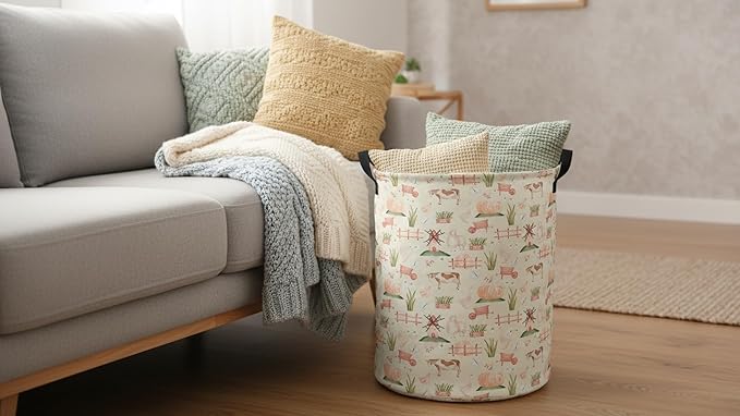 CLOCOR Large Laundry Basket,Waterproof Nursery Hamper,Collapsible Fabric Storage Container,Room Decor,Gift Basket（Farm