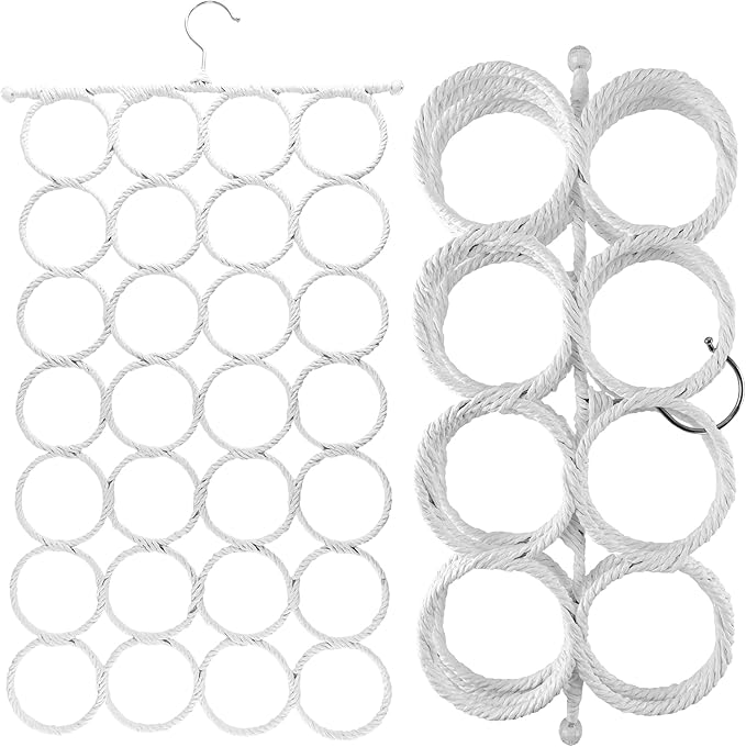 Super Z Outlet Foldable 28 Ring Hole Slots Space Saving Clothing Closet Hanger Scarf, Ties, Belts, Socks Organizer for Home Bedroom, Bathroom, Living Room (White)