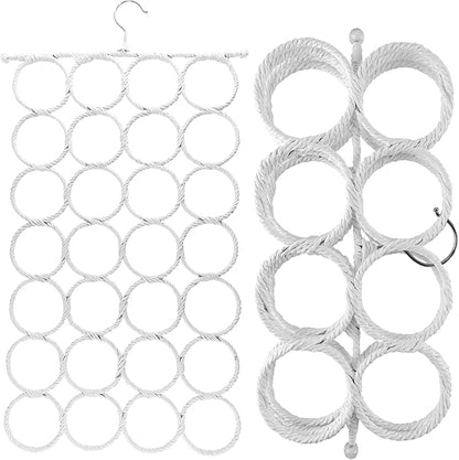 Super Z Outlet Foldable 28 Ring Hole Slots Space Saving Clothing Closet Hanger Scarf, Ties, Belts, Socks Organizer for Home Bedroom, Bathroom, Living Room (White)