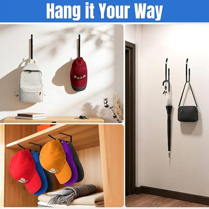 2 Pack Hat Rack for Wall, Upgraded Carbon Steel Hat Organizer for Baseball Caps with Adhesive & Drilling, Space Saving Hat Holder, Hat Hanger for Closet and Bedroom Storage, Black, 8 inch