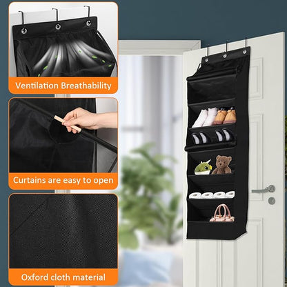 Over The Door Shoe Organizer with Curtain, 7 Layers Large Capacity Hanging Door Shoe Rack Easy to Install for Bedroom Closet Dorm