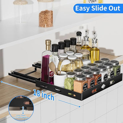 BOIVSHI Pull Out Spice Rack Organizer for Cabinet, 1 Tier Heavy Duty Spice Rack, Vertical Spice Rack for Kitchen Cabinet and Pantry (12.6''Wx10.5''Dx2.8''H, Metal Black)