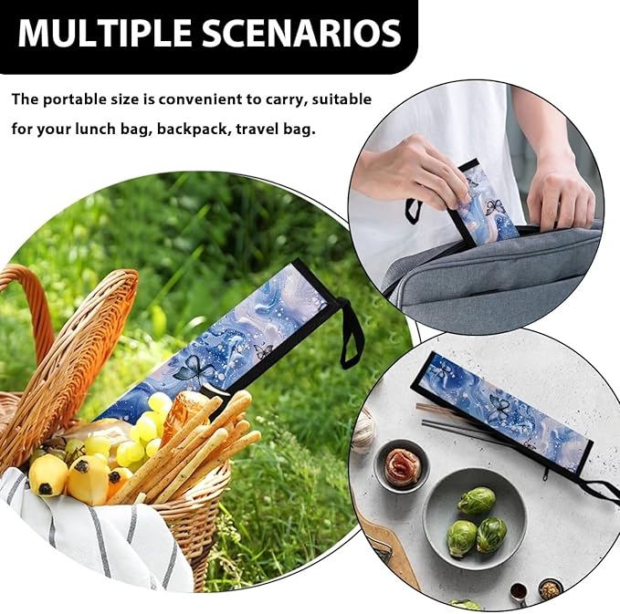 COEQINE Marble Portable Utesil Case Large For Travel Lightweight Leafproof Marble Silverware Bag Portable Leak-proof Holder for Kitchen Fit 11.8 x 2.7 inch
