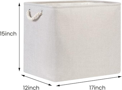 Bidtakay Fabric Beige Baskets Extra Large Organization Baskets for Clothes Set of 2 Collapsible Storage Bins for Shelves Cabinet 17x12x15 In Organizing Bins for Bedroom Blankets Pillow Towels Storage