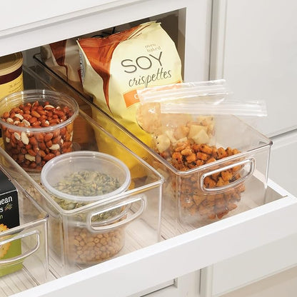 iDesign Plastic Stackable Pantry Bin with Handles for Cabinets or Fridge, Clear, Made in USA