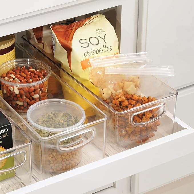 iDesign Plastic Stackable Pantry Bin for Kitchen Cabinets or Fridge, Set of 4, Clear, Made in USA