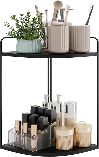 Forest Angle Bathroom Counter Organizer,Countertop Organizer,Vanity Organizers,Bathroom Storage,Bathroom Sink Caddy,Counter Shelf,Corner Counter,Corner Shelves(Black)