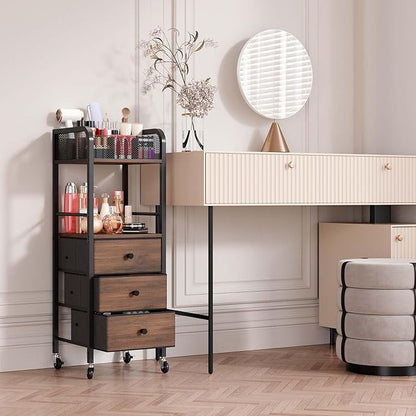 HapiRm Rolling Makeup Cart Organizer - Floor Skincare Make Up Storage with 3 Non-woven Fabric Drawers, Vanity Organizer Cosmetic Display Cases Holder for Skin Care Perfume Nail Polish Brush Hair Tool