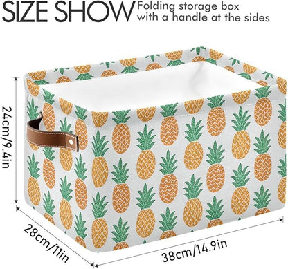 Fun Pineapple Storage Basket Bin, Large Cube Storage Box Canvas Collapsible Storage Organizer for Home Office Closet, 2PCS - 15 L x 11 W x 9.5 H