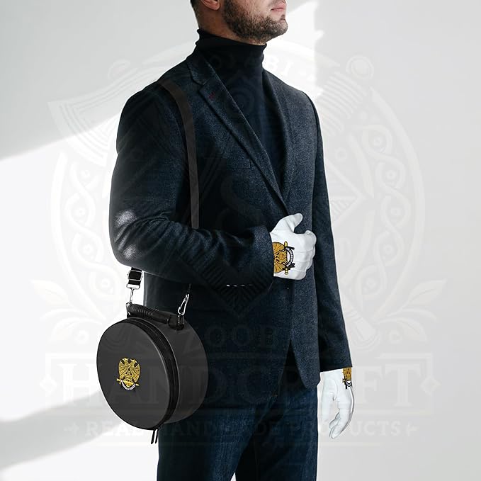 Masonic Scottish Rite 32nd Degree Double Eagle Crown Cap Case – Foldable Design Black Freemason Hat Carrying Box with Shoulder Strap