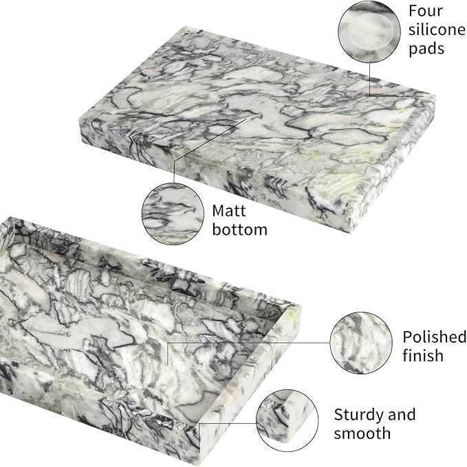 Marble Bathroom Vanity Tray, Natural Luxury Vanity Home Kitchen Bathroom Table Tray, Stone Decorative Countertop Dresser Trays for Key Coffee Perfume Jewelry Makeup (Green Emerald, 12"x 8" x1.2")