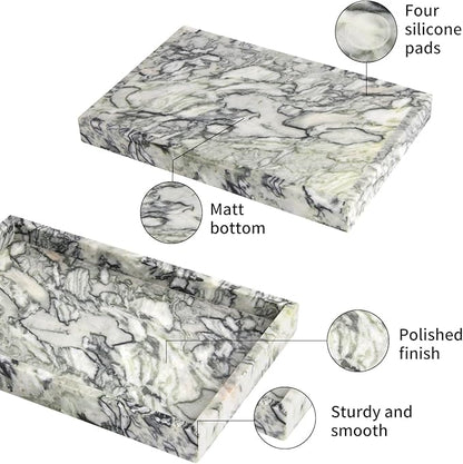 Marble Bathroom Vanity Tray, Natural Luxury Vanity Home Kitchen Bathroom Table Tray, Stone Decorative Countertop Dresser Trays for Key Coffee Perfume Jewelry Makeup (Green Emerald, 12"x 8" x1.2")