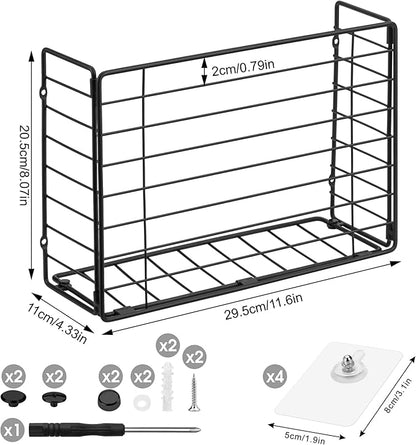 Lonian Wall Mounted Storage Basket, Black Metal Wire Kitchen Wrap Organizer Rack, Heavy Duty Hanging Basket for Cabinet Door, Pantry, Cutting Boards, Foil, and Cleaning Supplies