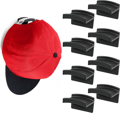 Modern JP Adhesive Hat Hooks for Wall (8-Pack) - Minimalist Hat Rack Design, No Drilling, Strong Hold Hat Hangers - USA Patented, Black