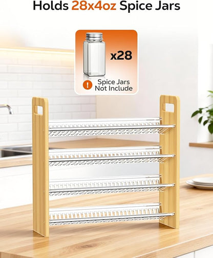 Nieifi Transparent & Wooden Spice Rack Rustproof, without Seasoning Jars,4-Tier ABS Plastic Spice Rack Organizer for Cabinet and Countertop,Thickened Corrosion-Resistant-Tiered Spice Rack