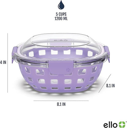 Ello Duraglass Meal Prep Container- Glass Food Storage Container with Silicone Sleeve and Airtight BPA-Free Plastic Lid, Dishwasher, Microwave, and Freezer Safe