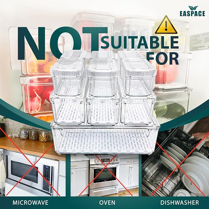 10-Pack Clear Fridge Organizer Bins with Lids & Drainage Holes, Stackable Container Set, BPA-Free Plastic Refrigerator Storage Containers for Food, Fruits, Vegetables, Meats (Multi-Purpose)