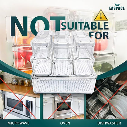 10-Pack Clear Fridge Organizer Bins with Lids & Drainage Holes, Stackable Container Set, BPA-Free Plastic Refrigerator Storage Containers for Food, Fruits, Vegetables, Meats (Multi-Purpose)