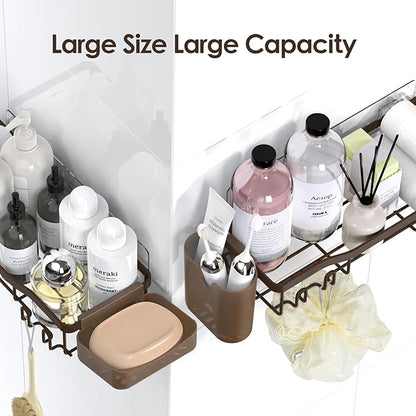 NESOMI Shower Caddy Adhesive Shower Organizer 7-Pack, Rustproof Stainless Steel Bathroom Shelves, Large Capacity No-Drill Rack Storage Accessories with Soap Dish Toothbrush Holder Hooks